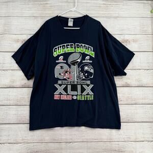 Gildan NFL Super Bowl XLIX New England Seattle T-Shirt Adult 3XL Navy Blue